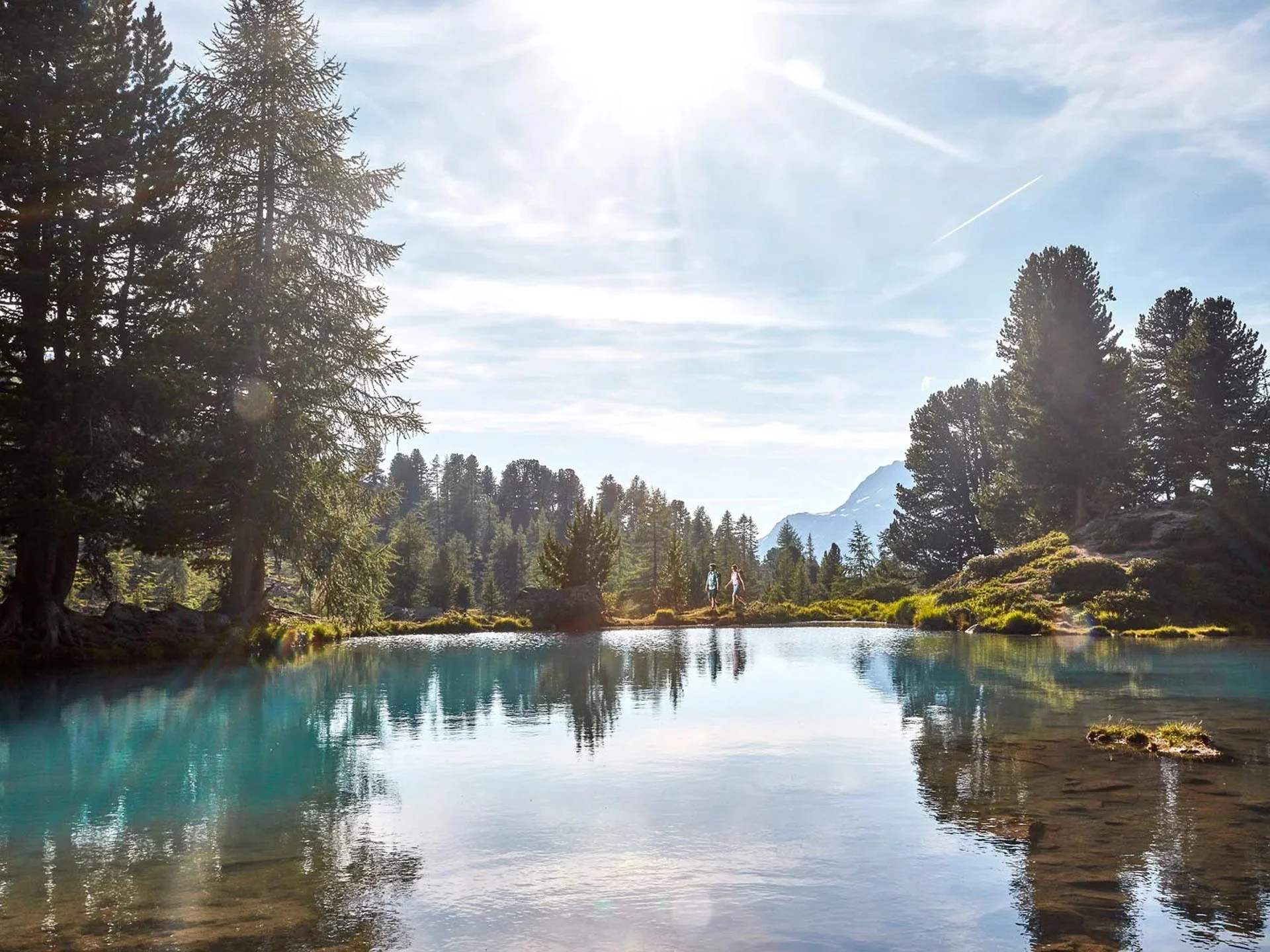 Die Bilder aus dem Hotel Salnerhof Sonniger Bergsee mit Bäumen und klarer Spiegelung im Wasser