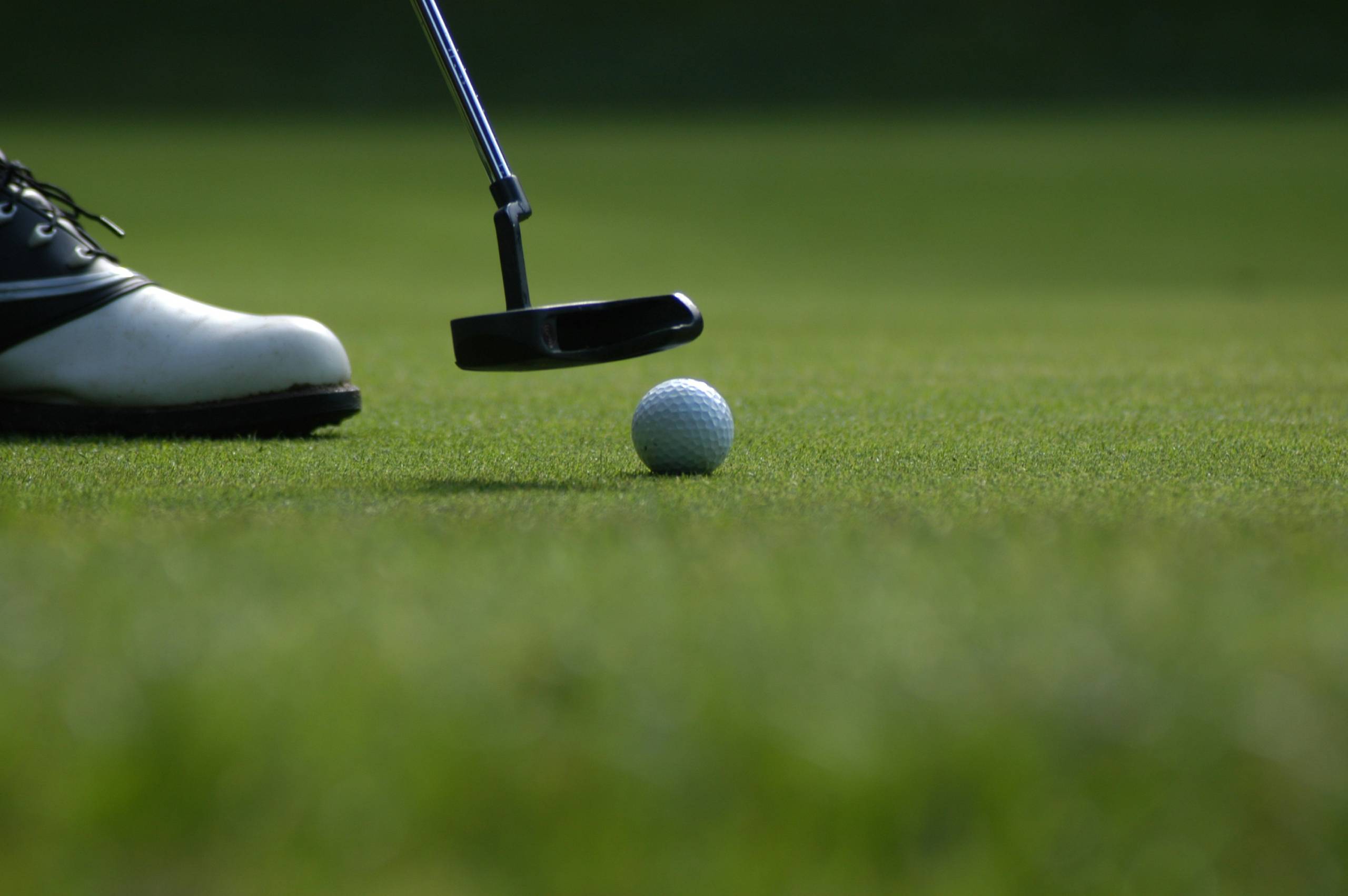 Die Bilder aus dem Hotel Salnerhof Golfball und Putter auf dem grünen Rasen mit Golfschuh im Hintergrund